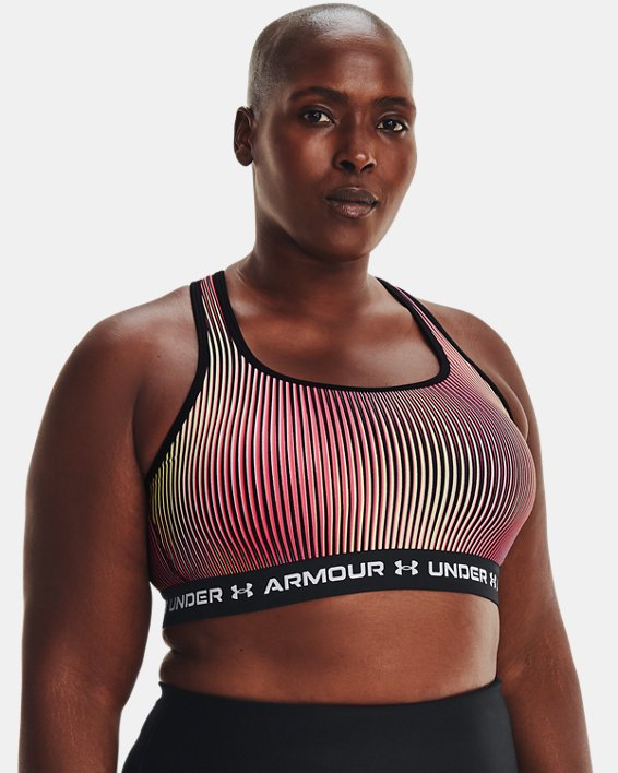 Women's Armour® Mid Crossback Print Sports Bra, Black, pdpMainDesktop image number 0